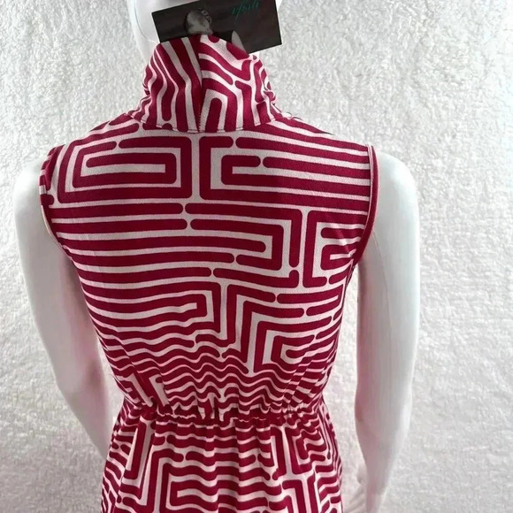 Vfish Designs Geometric Print Dress S High Neck Collar V Neck Minimalistic NWT - Picture 6 of 15